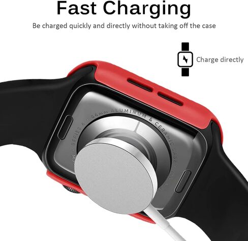 Miimall Compatible Apple Watch Series 6 44mm Case with Screen Protector Anti-Scratch Shockproof Hard PC and Tempered Glass Film Bumper Case for Apple Watch Series 6 Series 5 Series 4 SE 44mm(Red) in Saudi Arabia