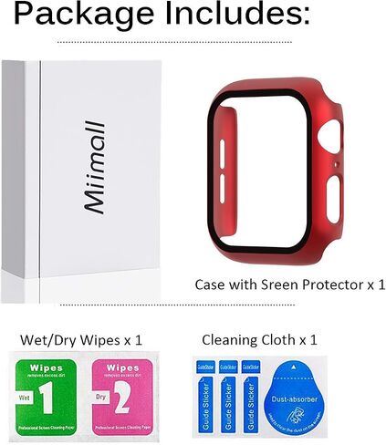 Miimall Compatible Apple Watch Series 6 44mm Case with Screen Protector Anti-Scratch Shockproof Hard PC and Tempered Glass Film Bumper Case for Apple Watch Series 6 Series 5 Series 4 SE 44mm(Red) in Saudi Arabia