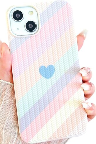 متوافق مع حافظة iPhone 12 Mini/13 Mini Heart للنساء والفتيات، تصميم جمالي لطيف Girly Preppy غطاء هاتف سيليكون واقي ناعم ومقاوم للصدمات لهاتف 12Mini/13Mini (وردي سماوي) in Kuwait