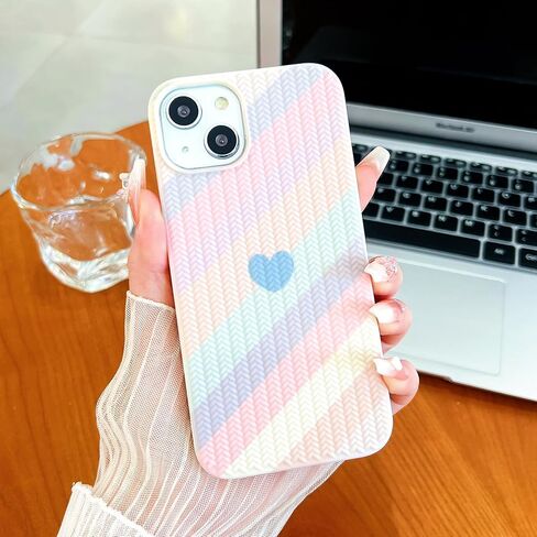 متوافق مع حافظة iPhone 12 Mini/13 Mini Heart للنساء والفتيات، تصميم جمالي لطيف Girly Preppy غطاء هاتف سيليكون واقي ناعم ومقاوم للصدمات لهاتف 12Mini/13Mini (وردي سماوي) in Kuwait