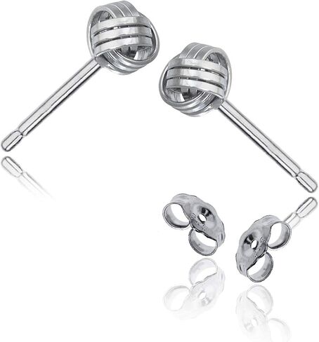 الصلبة 925 الفضة الاسترليني 5mm الحب عقدة أقراط | عقدة حب كلاسيكية مطلية بالذهب | هيبوالرجينيك | إغلاق خلفي آمن للاحتكاك | ارتفاع مصقول الأقراط in Kuwait