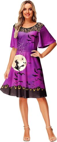 AOBUTE Women Halloween Dress Lace Flutter Sleeve A-Line Party Dresses in Kuwait