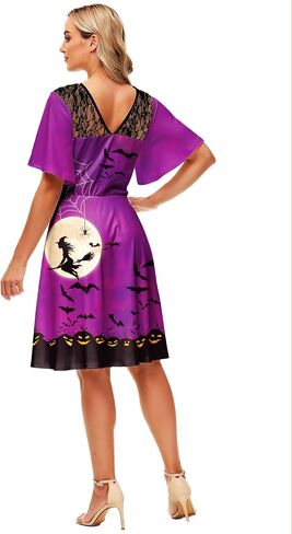 AOBUTE Women Halloween Dress Lace Flutter Sleeve A-Line Party Dresses in Kuwait