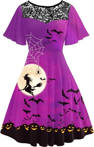 AOBUTE Women Halloween Dress Lace Flutter Sleeve A-Line Party Dresses in Kuwait