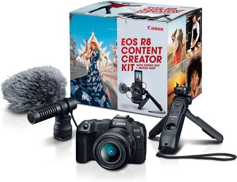 Canon EOS R8 Mirrorless Camera Content Creator Kit with RF 24-50mm f/4.5-6.3 is STM Lens (5803C037) RF 50mm f/1.8 STM Lens RF (4515C002) + 64GB Tough Memory Card + More (Renewed) in Saudi Arabia