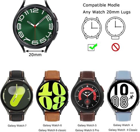 أحزمة Tasikar الجلدية متوافقة مع Samsung Galaxy Watch 7/6/5/4 Band/Watch 6 Classic 43mm 47mm/Watch 5 Pro Band، حزام جلد طبيعي لساعة Galaxy Watch 4 Classic/Watch 3، بني كلاسيكي in Saudi Arabia