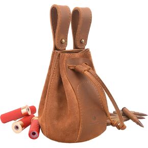 WAYNE'S DOG Cowhide Leather Drawstring Ammo Pouch, Ammunition Magazine Belt Bag Rifle Shotshell Holder Bag, Medieval Style