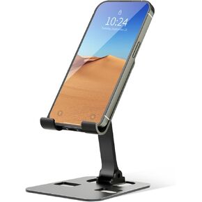 Folding Cell Phone Stand for Desk, Adjustable Phone Holder, Compatible with iPhone, Switch, Kindle, iPads, (Silver)