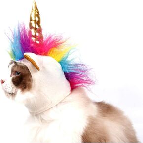 NACOCO Pet Unicorn Hat for Cats and Small Dogs Puppy, Cat Costume Accessory for Halloween, Cosplay Mane Cap (No Ear Hole)