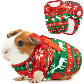 Guinea Pig Clothes - 2 Pack Christmas Warm Vest Pet Costume for Guinea Pigs Rabbit Bunny Ferret Chinchilla Kitten Puppy Small Animals - Cute Plaid Cozy Fleece Pet Shirts for Winter Holidays