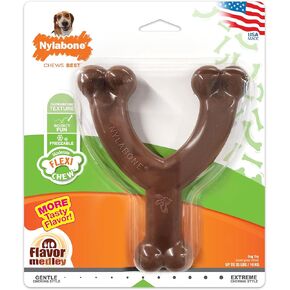 Nylabone Flexi Chew Wishbone Dog Chew Toy - Flexible Dog Toy for Moderate & Gentle Chewers - Flavor Medley, Wolf/Medium (1 Count)