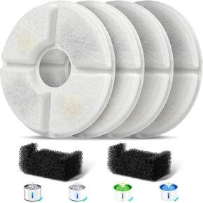 Cat Pet Water Fountain Filters, 12 Pack Replacement Filters Fit for 101oz/3L Crystal Cat Fountain, Triple Filtration System (12 Filters+12 Sponges)