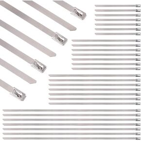 Swpeet 100Pcs 4 Sizes Stainless Steel Exhaust Strap Wrap Coated Locking Cable Zip Ties Perfect for Automotive Parts, Home, Computer Repair - 4“, 5.9", 8",11.8"