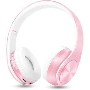 RAT TAIL V5.0 Bluetooth Headphones Over-Ear, Foldable Wireless and Wired Stereo Headset Micro SD/TF, FM for Cell Phone,PC,Soft Earmuffs &Light Weight for Prolonged Wearing (Pink)