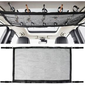 Klmnop Car Fishing Rod Holder, Double Layers Ceiling Fishing Rod Storage Net with 5 Rod Capacity and Zipper, Foldable Mesh Fishing Rod Storage for Car Inside(Black)