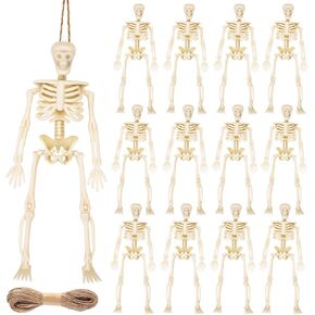 8pcs Halloween Small Skeletons Decoration 6 Inch Glow in The Dark Plastic Skeletons Figurine Luminous Poseable Mini Skeleton for Halloween Party Favor Decor
