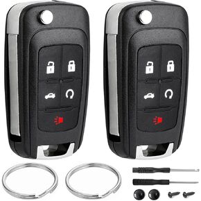 2 Pcs 5 Button Keyless Entry Remote Flip Key Fob Replacement for Chevy Cruze Camaro Impala Sonic Equinox GMC Terrain Buick Regal Lacrosse Verano Encore 2019 2018 2017 2016 2014 2015 2013 2012-2010
