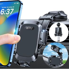 HTU [True Military-Grade Car Phone Holder [2024 Upgraded Strongest Suction & Vent Clip] Cell Phone Car Mount for Dashboard Windshield Vent Truck Cradle Dash Stand for iPhone 16 Pro Max 15 14,Black