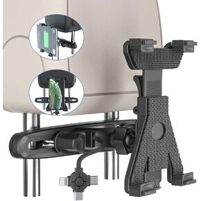 Tablet Holder for Car Headrest Mount, Multi Car Retractable Adjustable Backseat 3 in 1 Car Charging Station for for iPad Air iPad Mini Samsung Huawei and All 7"-10.5" inch Screen Tablet