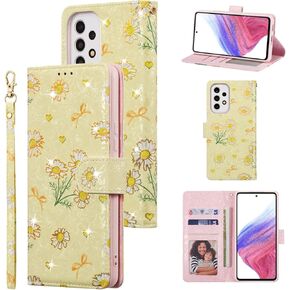 UEEBAI Wallet Case for Samsung Galaxy A54 5G, PU Leather Phone Case Kickstand RFID Blocking Flip Case with Card Slots Wrist Strap Relief Engraved Pattern Magnetic Closure Folio Case - Blue Butterfly
