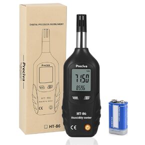 Preciva Digital Psychrometer Thermo-Hygrometer, LCD Mini Temperature and Humidity Meter with Dew Point and Wet Bulb Temperature Hygrometer for Industry, Agriculture, Meteorology (9V Battery Included)