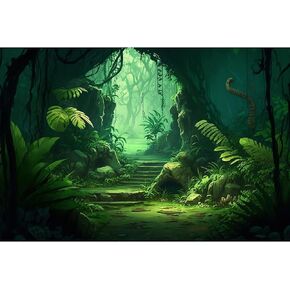 Aquarium Background Green Prehistoric Jungle Lush Vegetation Small Path Terrarium Backdrop Jungle Style Cave Rainforest Fish Tank Background Reptile Habitat Backdrop Poster Vinyl 24x16in
