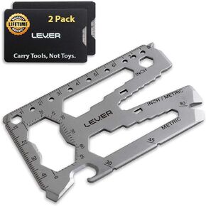 Lever Gear Toolcard Pro - 40 in 1 Credit Card Multitool. Slim, Minimalist Survival Card Wallet Tool Card. TSA Approved Multitool Card Pocket Tool. (Silver, 2-Pack)