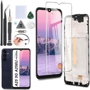 OLED for Samsung Galaxy A25 Screen Replacement for Samsung A25 5G A256U LCD Display Touch Screen Digitizer Assembly Replacement with Tools（with Frame Support Fingerprint）