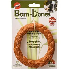 SPOT Bam-Bones Braided Ring - Made with Strong Bamboo Fiber, Durable Long Lasting Dog Chew Toy for Light to Moderate Chewers, for Adult Dogs & Teething Puppies Under 30lbs, 5in, Hickory Smoke Flavor in Saudi Arabia