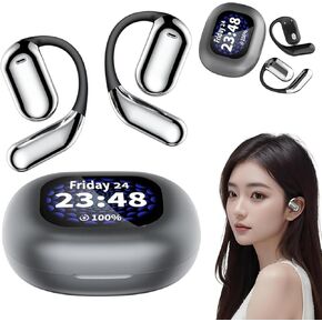 Intelligent Touch Screen Open Bluetooth Earphones, Xp2 Earbuds, True Wireless Open Ear Earbuds Bluetooth 5.4, Touch Screen Display Earbuds for Running (Grey)