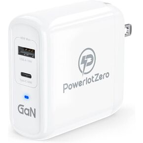 USB C Wall Charger Fast Charging - PowerlotZero 68W 2 Port GaN PD Power Adapter Plug 60W & 18W Dual USBC Foldable Laptop Charger Compatible with MacBook Pro Dell iPhone 14 13 Pro Max Plus iPad Pro
