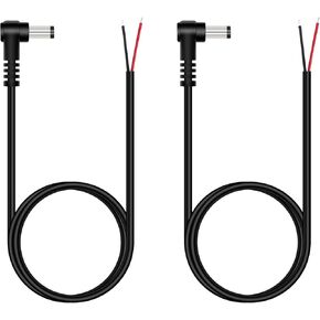 Fancasee (2 Pack 3 ft) Replacement 5.5mm x 2.1mm 90 Degree Right Angle DC Power Male Plug Jack to Bare Wire Open End Pigtail Power Cable Cord for DC Power Supply Cable Repair