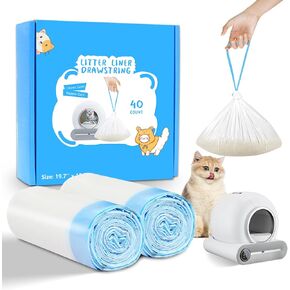 120 Count Self Cleaning Cat Litter Box Liners Bag Fit For MeoWant MW-SC01,MW-SC02, Drawstring Heavy Duty Cat Litter Receptacles Bags Compatible with Automatic Cat Litter Box-17.7" x 19.68"