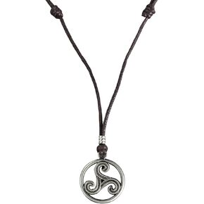 BlueRica Triskelion Celtic Symbol (Trinity, Eternity) Pendant on Adjustable Black Rope Cord Necklace (Old Silver)