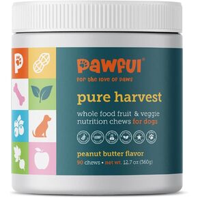 Pure Harvest - Healthy Natural Dog Treats - Delicious Peanut Butter Flavor Soft Chews - Made from 14+ Fruits & Veggies - Support Dog Health - No Synthetic Vitamins (90 Chews)
