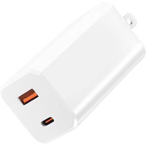65W USB C Wall Charger Gallium Nitride GaN Fast Charger 2-Port,Support PD&QC 2.0/3.0 PPS Quick Charging Protocol，Cell Phone Tablet Laptop Power Adapter Portable and Compact
