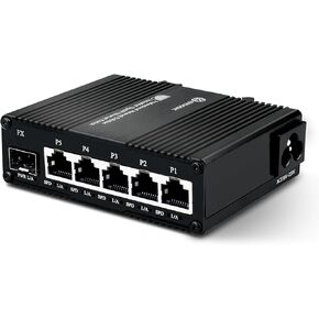 Mini 6 Port Gigabit Unmanaged Ethernet Switch with 5 x 1.25G Base-T Ports and 1 x 1.25G SFP Slot Network Switch Compatible with 100/1000Mbps Plug & Play Metal SFP Switch with Charging Cable