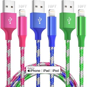 iPhone Charger 3Pack 10ft [Apple MFi Certified] Fast Charging Lightning Cable Cord Compatible with iPhone 14 13 12 11 Pro Max XR XS X 8 Plus SE iPad and More