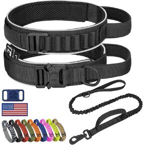 Tactical Dog Collar, Alpine Loop Adjustable Military Training Nylon Dog Collars with Handle and Reflective for Small Medium Large Dogs, with Airtags Protective Case & Patches.(L,Red)