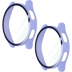 2 Pack Compatible for Samsung Galaxy Watch 5 Case with Tempered Glass Screen Protector, Hard PC Bumper (Purple, Galaxy Watch 5 44mm)