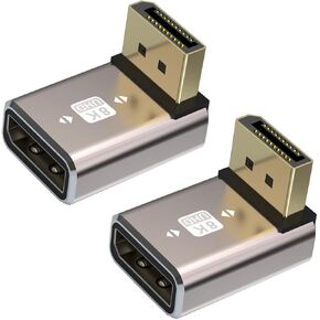 8K DisplayPort 1.4 Coupler Adapter, 90 Degree Right Angle DP Male to DP Female Extension Connector Support 8K@60Hz 4K@144Hz 1080p@240HZ, Full HD Stereo 3D 2pcs (Left)