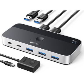 يوجرين محول USB 3.0 2 في 4 مخارج وجهازي كمبيوتر يشاركان 4 اجهزة (1 × USB C و3 × USB A) محول كيه في ام للكيبورد والماوس والطابعة والماسح الضوئي مع 2 كيبل USB وجهاز تحكم عن بعد in Kuwait