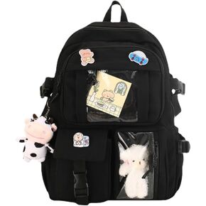 Cute backpack with accessories kawaii Large Capacity Aesthetic backpack (Green)