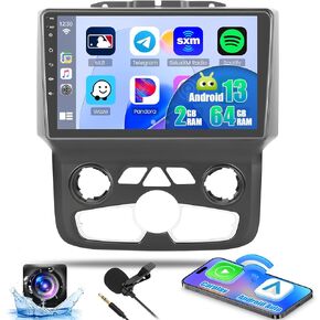 [2+64G] Hikity Android 13 Carplay Radio for Dodge RAM 1500 2500 3500 2013-2018 (Only Fit Auto AC), 9 Inch Touchscreen Android Auto Stereo with GPS Navigation RDS Backup Camera