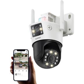 ZOSI C298 Pro 4K 8MP Dual-Lens(2x4MP) Wired WiFi PT Security Camera Outdoor, 360 View Pan/Tilt Plug-in Camera, Human/Vehicle Detect, Spotlight Siren, Color Night Vision, Two-Way Talk, SD/Cloud Storage