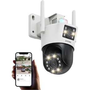 ZOSI C298 Pro 4K 8MP Dual-Lens(2x4MP) Wired WiFi PT Security Camera Outdoor, 360 View Pan/Tilt Plug-in Camera, Human/Vehicle Detect, Spotlight Siren, Color Night Vision, Two-Way Talk, SD/Cloud Storage