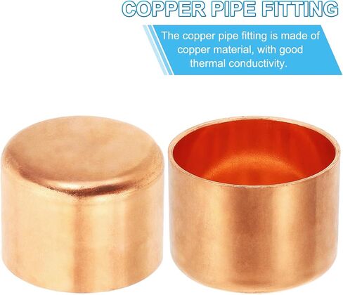 PATIKIL 1" Copper Pipe End Cap, 1Pcs Copper Fitting Cap Sealing Sweat Plug Solder Connection for Plumbing HVAC Air Conditioner in Kuwait