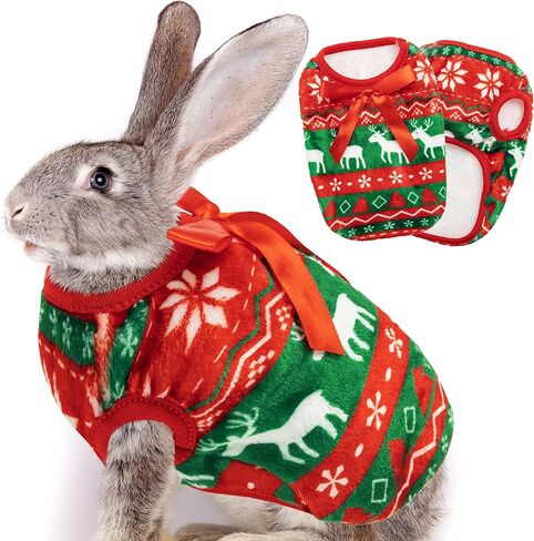 Guinea Pig Clothes - 2 Pack Christmas Warm Vest Pet Costume for Guinea Pigs Rabbit Bunny Ferret Chinchilla Kitten Puppy Small Animals - Cute Plaid Cozy Fleece Pet Shirts for Winter Holidays in Saudi Arabia