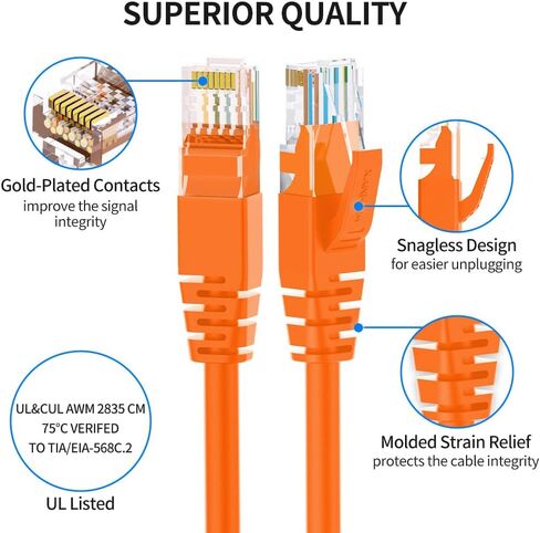 كابل إيثرنت Cat6 بطول 6 أقدام و10 حزم كابل توصيل الإنترنت RJ45 Cat6 للشبكة، غير محمي، برتقالي in Saudi Arabia