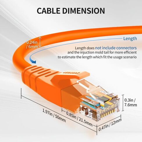 كابل إيثرنت Cat6 بطول 6 أقدام و10 حزم كابل توصيل الإنترنت RJ45 Cat6 للشبكة، غير محمي، برتقالي in Saudi Arabia